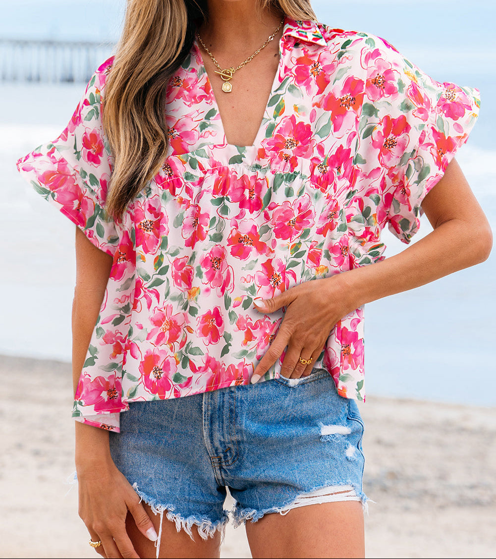 Pink Floral Boxy Blouse LT