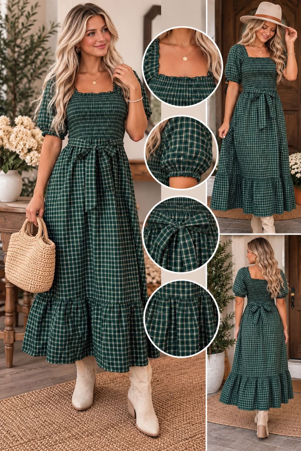 Green Plaid Ruffle Dress