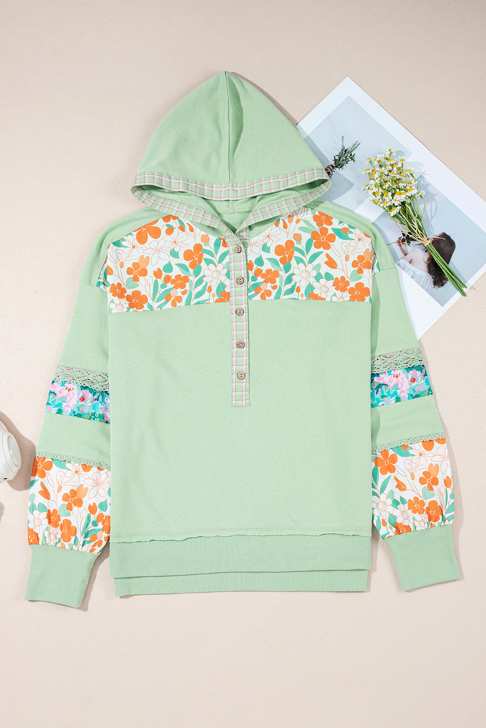 Lace Floral Hooded Pullover August.