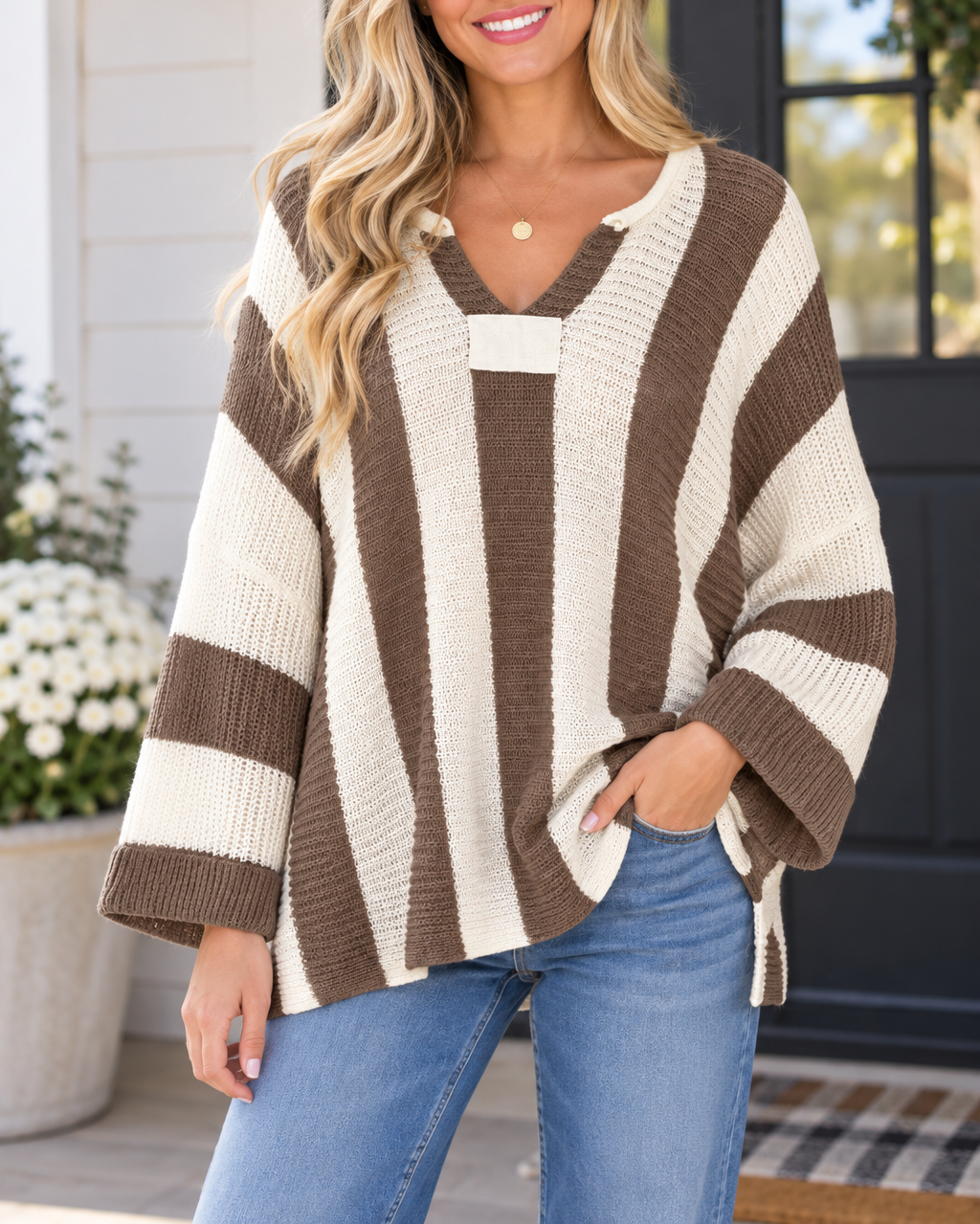 Stripe V Neck Sweater