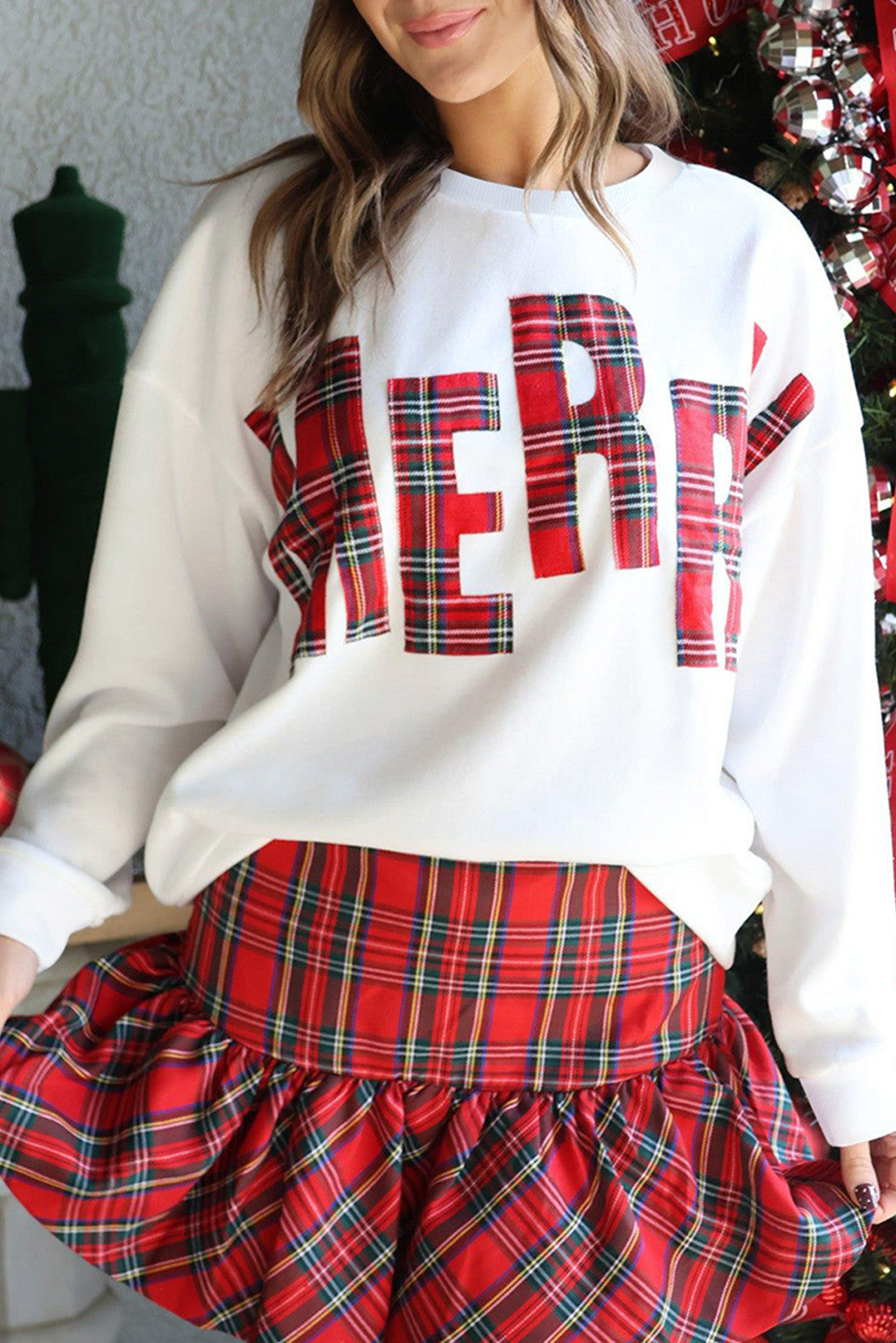 White Plaid Merry Sweatshirt October.