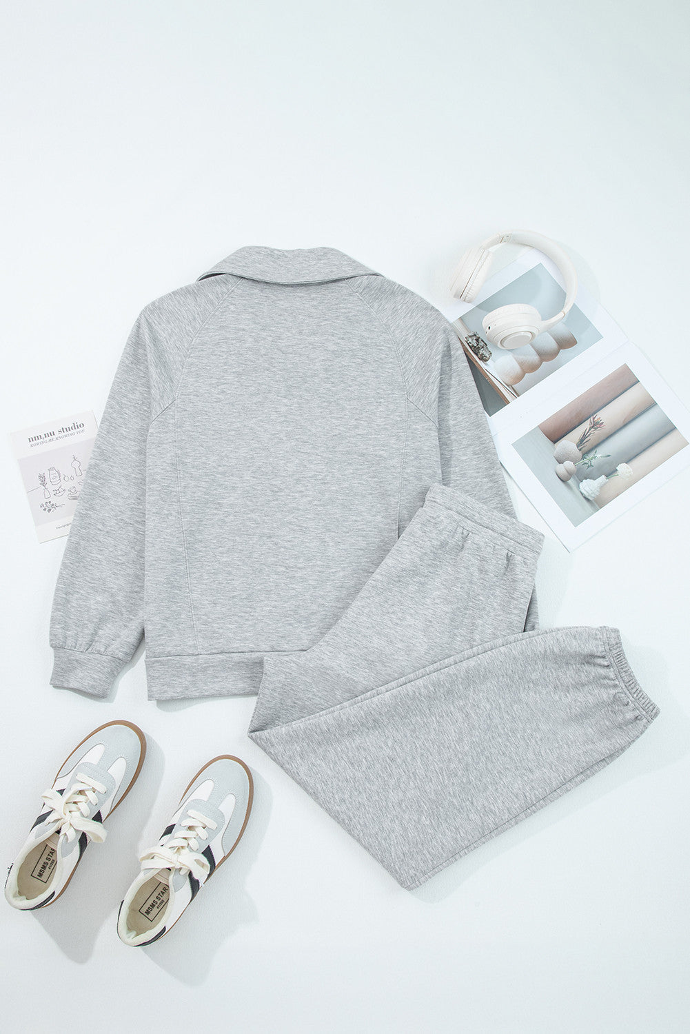 Zip Collar Drawstring Pants Set September.