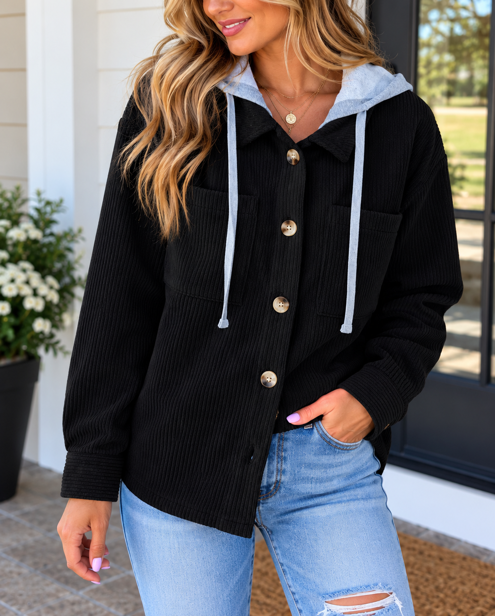 Hooded Corduroy Shacket