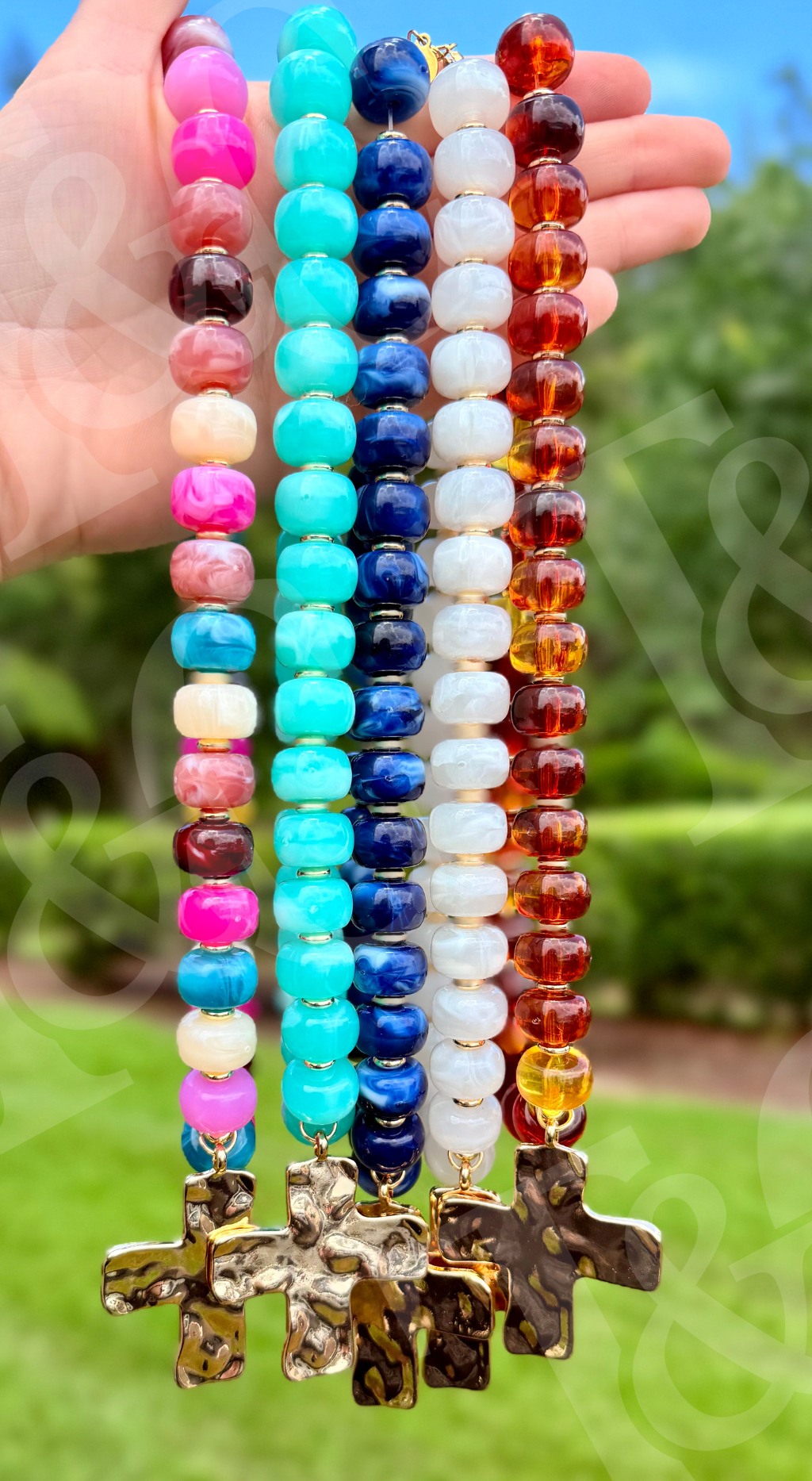 Chunky Beaded Cross Necklace