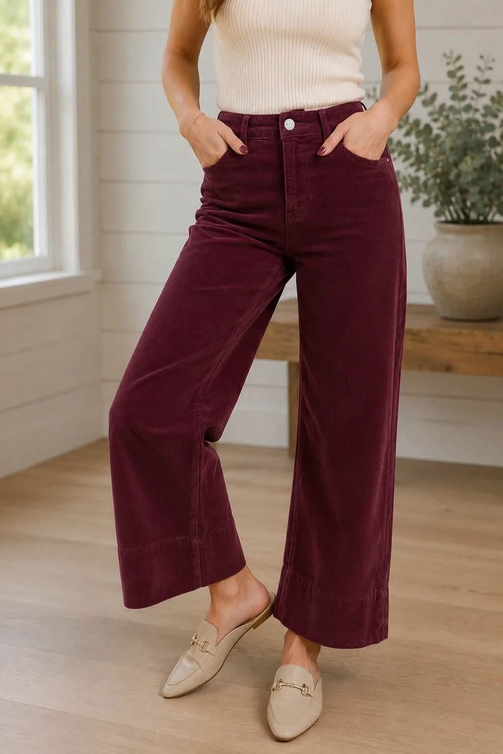 Burgundy High Waist Pants