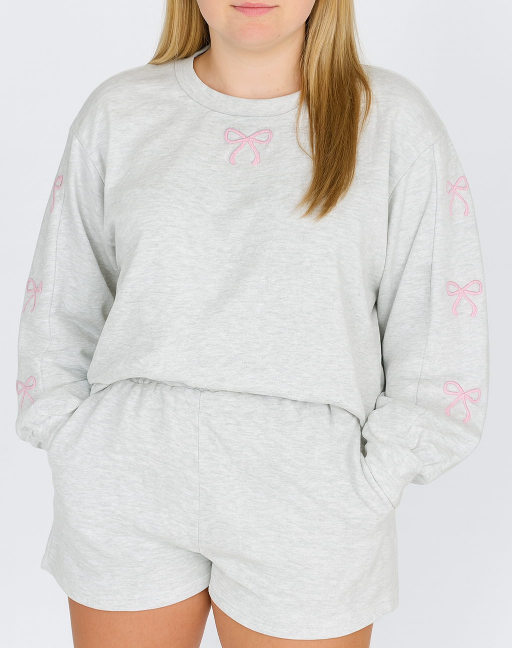 Grey Bow Embroidered Plus Set RTS