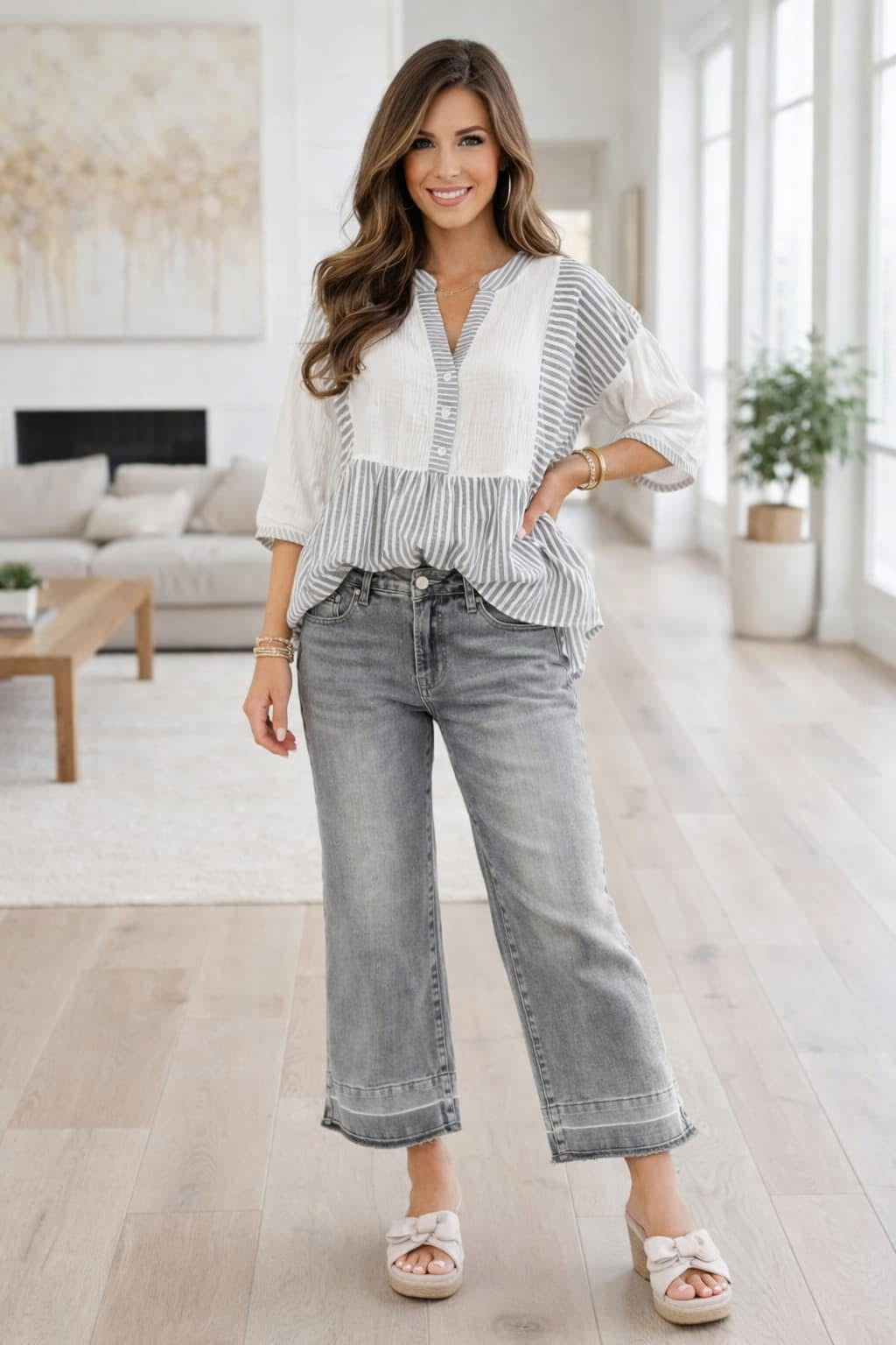 Grey Babydoll Blouse