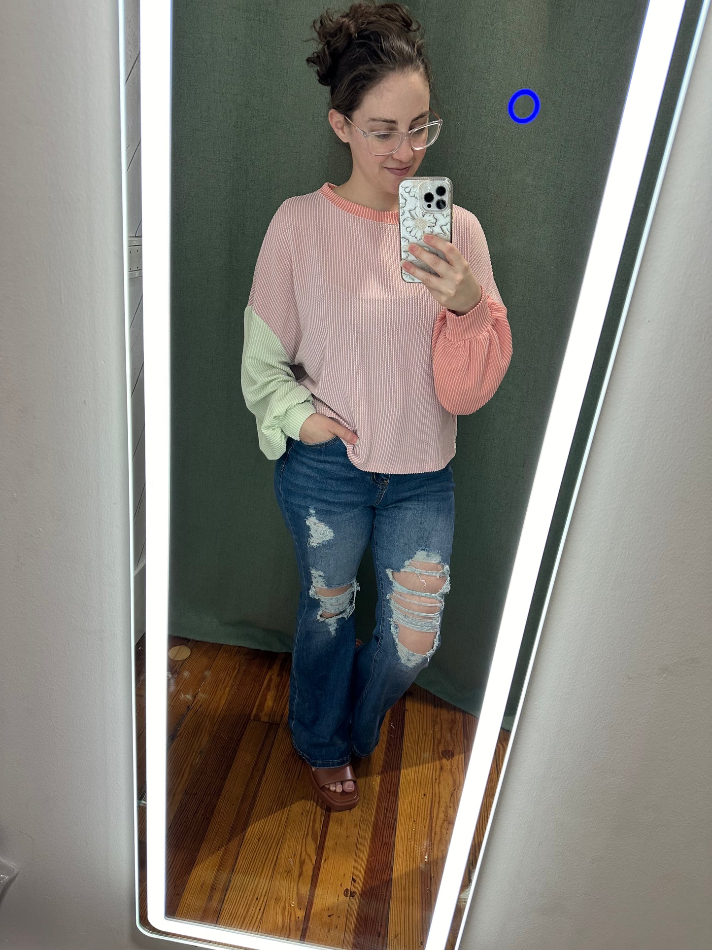 Ripped Blue Jean Bell Bottoms