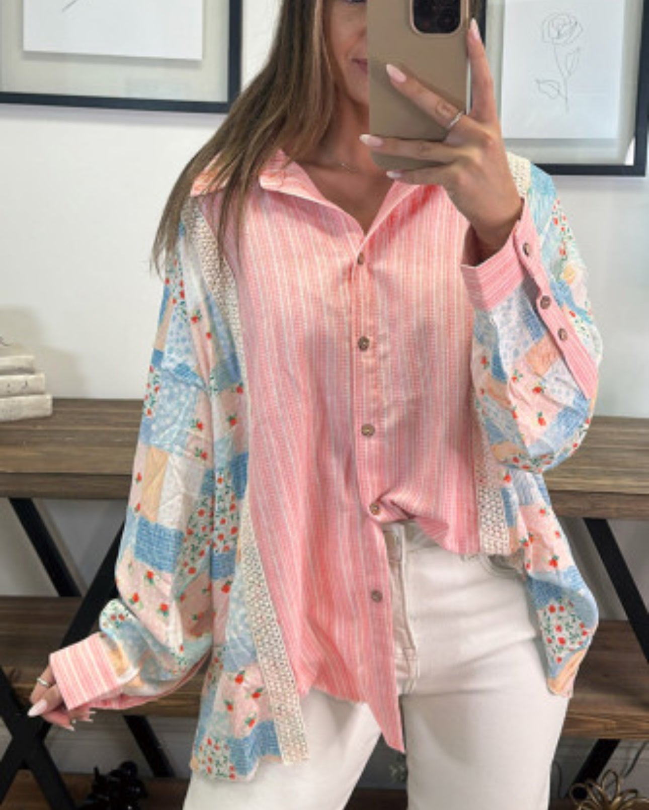 Pink Blocked Button Up