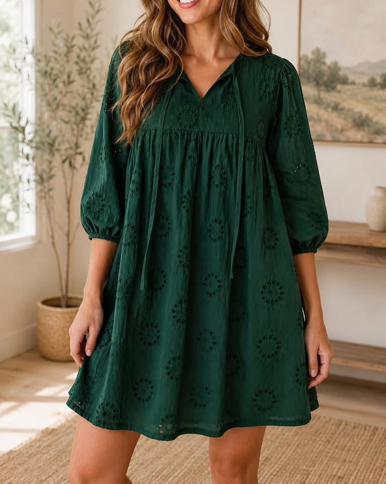 Mini Green Eyelet Dress
