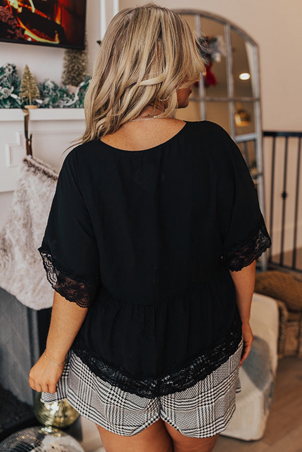 Black Lace Plus Size Top LT
