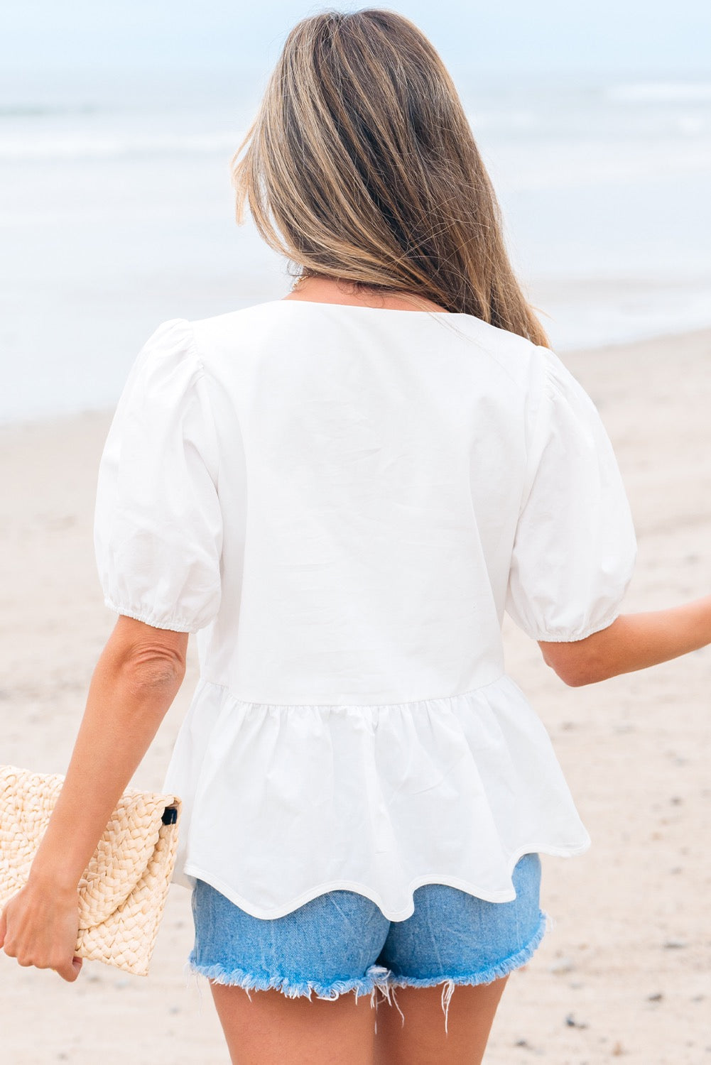 White Bow Knot Peplum Blouse LT