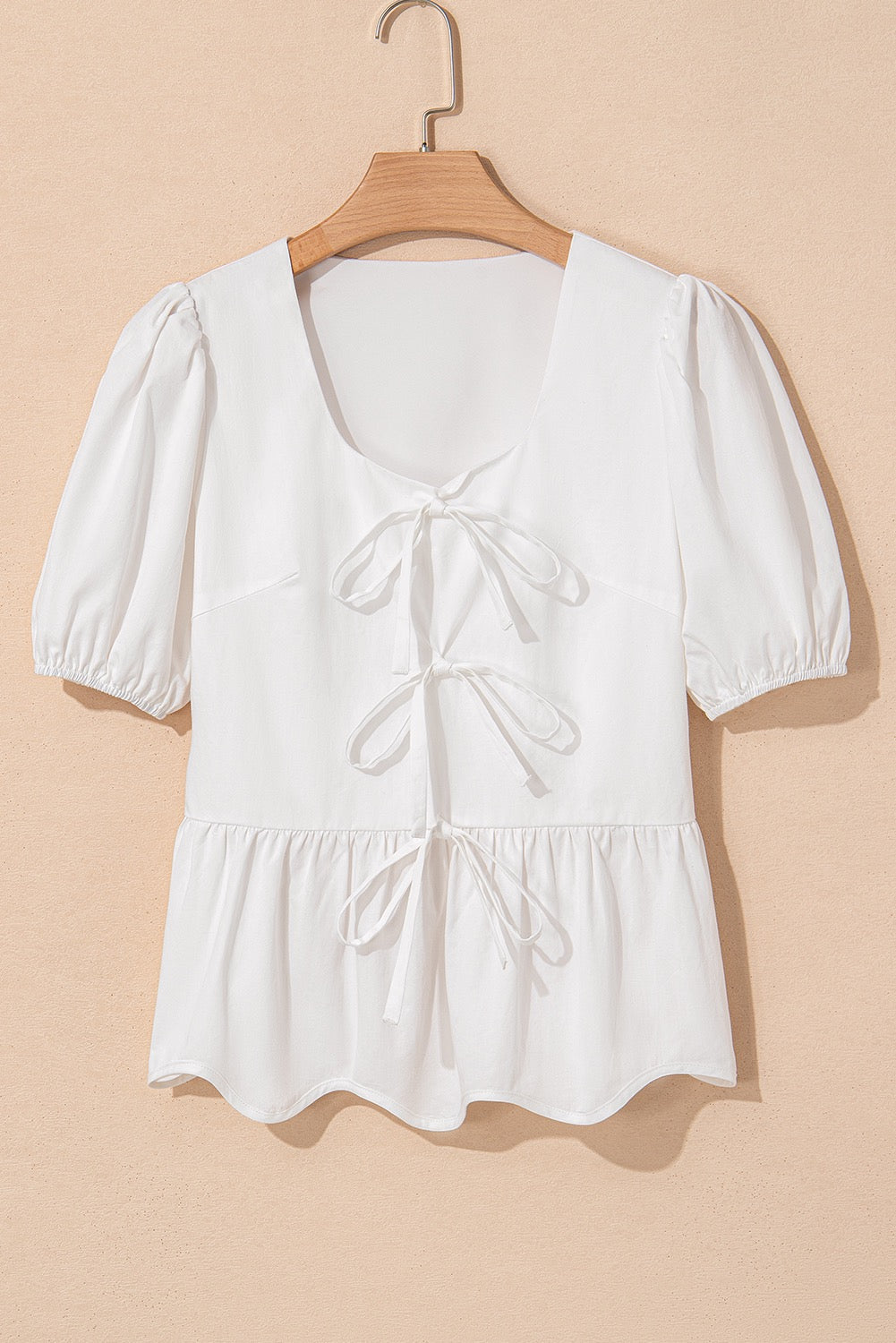 White Bow Knot Peplum Blouse LT