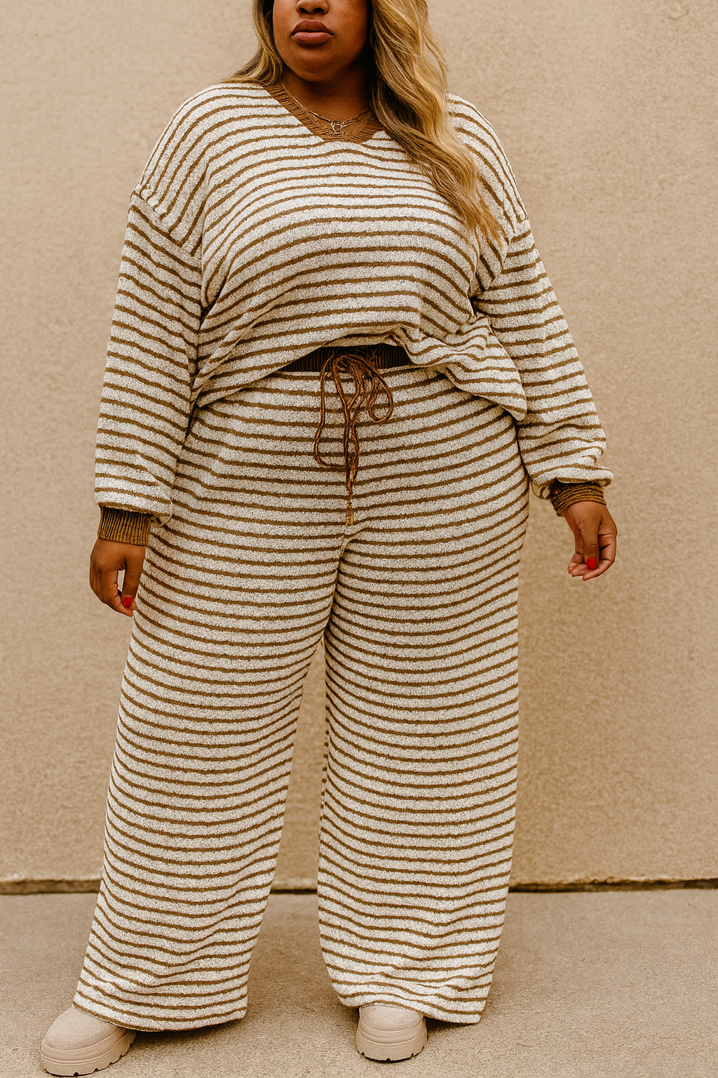 Khaki Stripe Pullover Set RTS