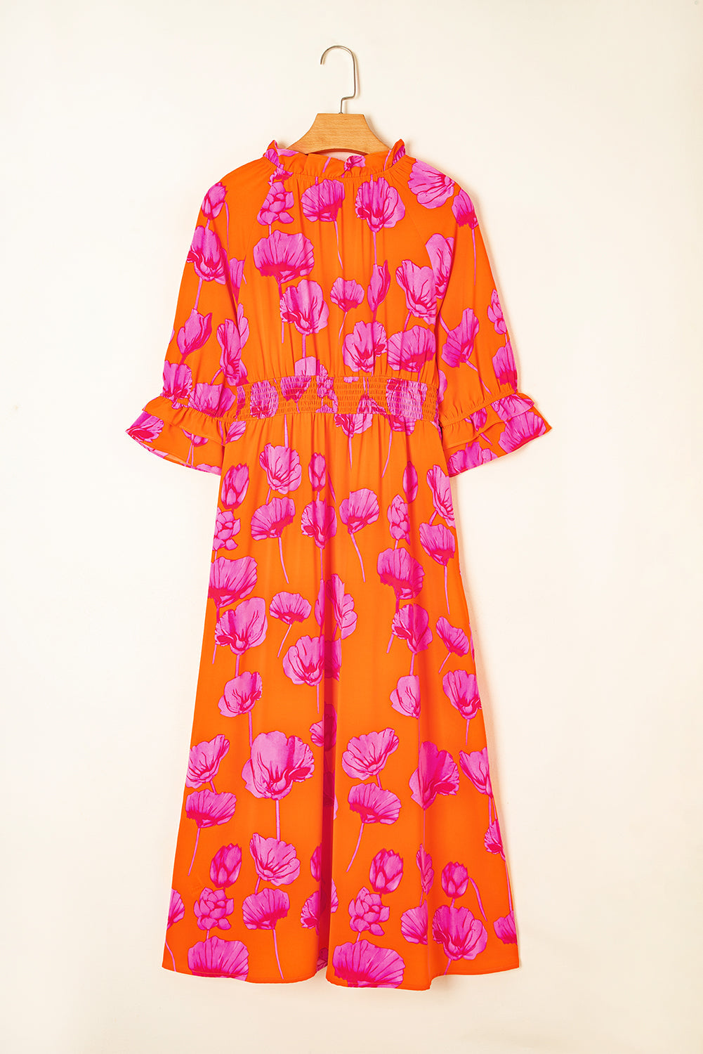 Orange Floral Smoced Fall Maxi August.
