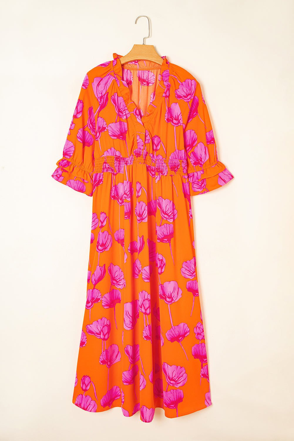 Orange Floral Smoced Fall Maxi August.