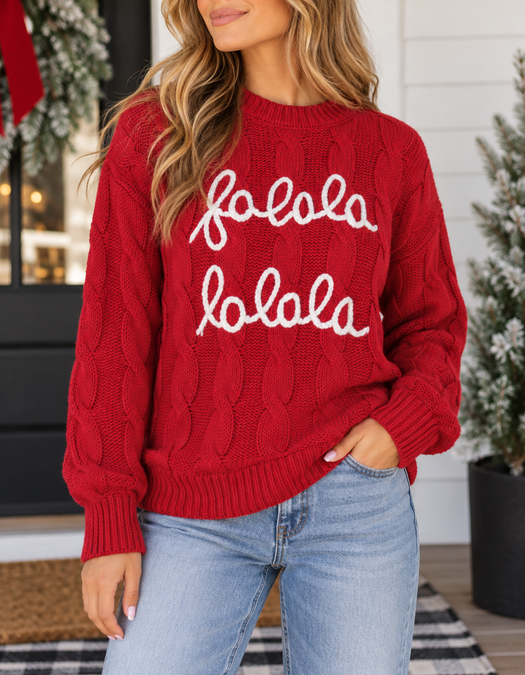 Red Falala Cable Knit Sweater