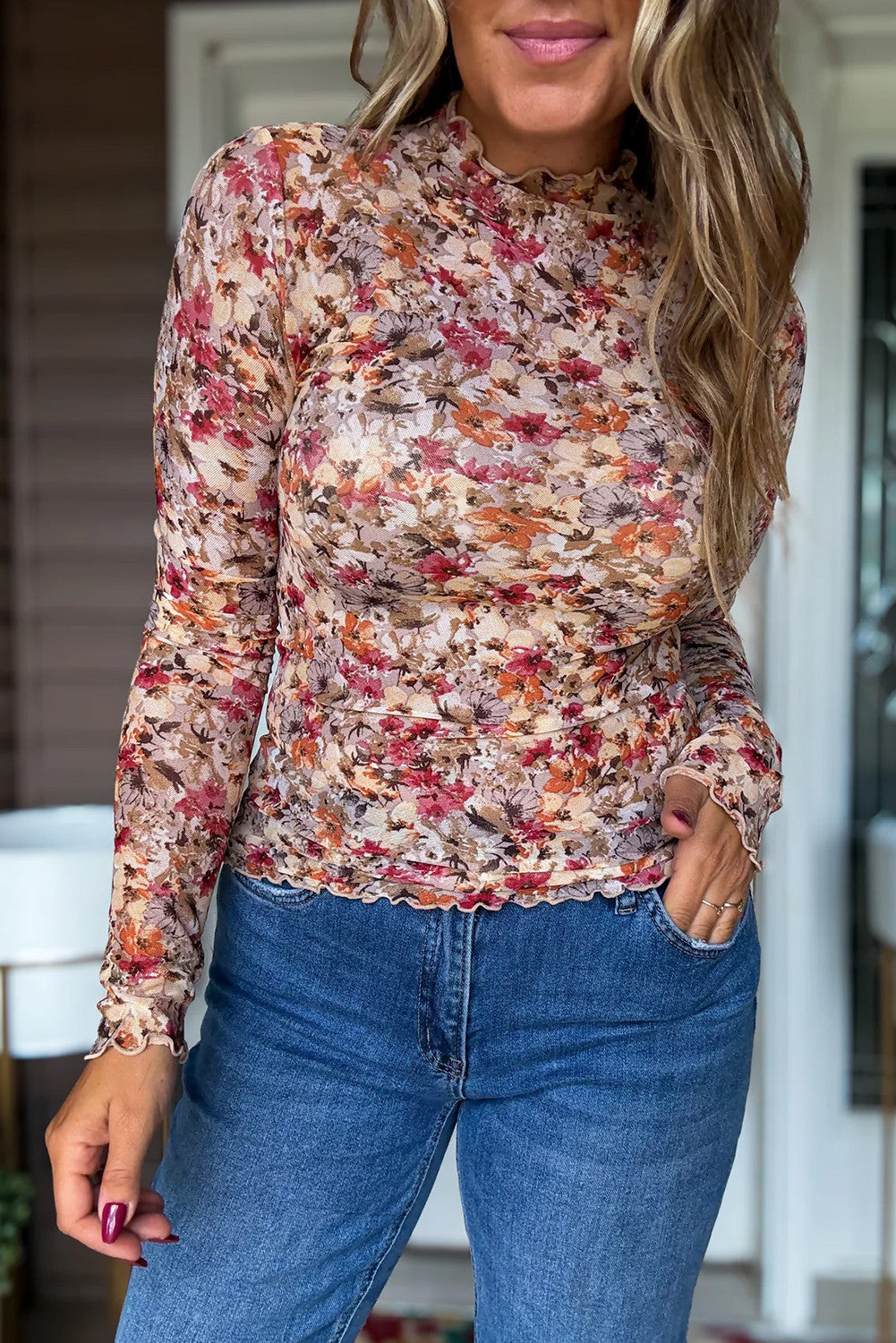 Scalloped Floral Mesh Top LT