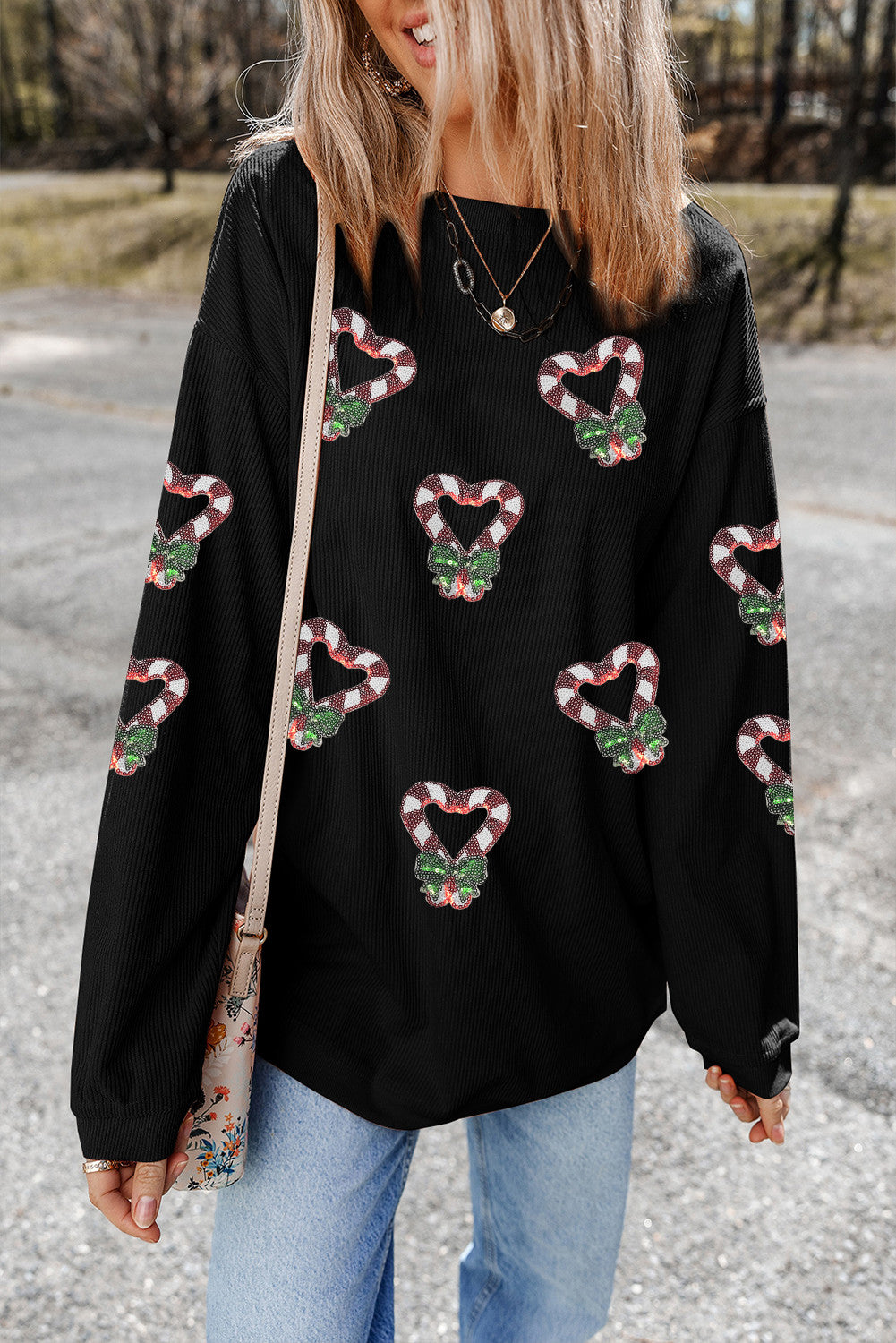 Sequin Christmas Ribbed Sweatshirt RTS