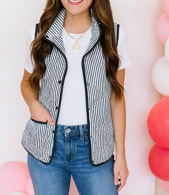 Brown Stripe Snap Button Vest LT