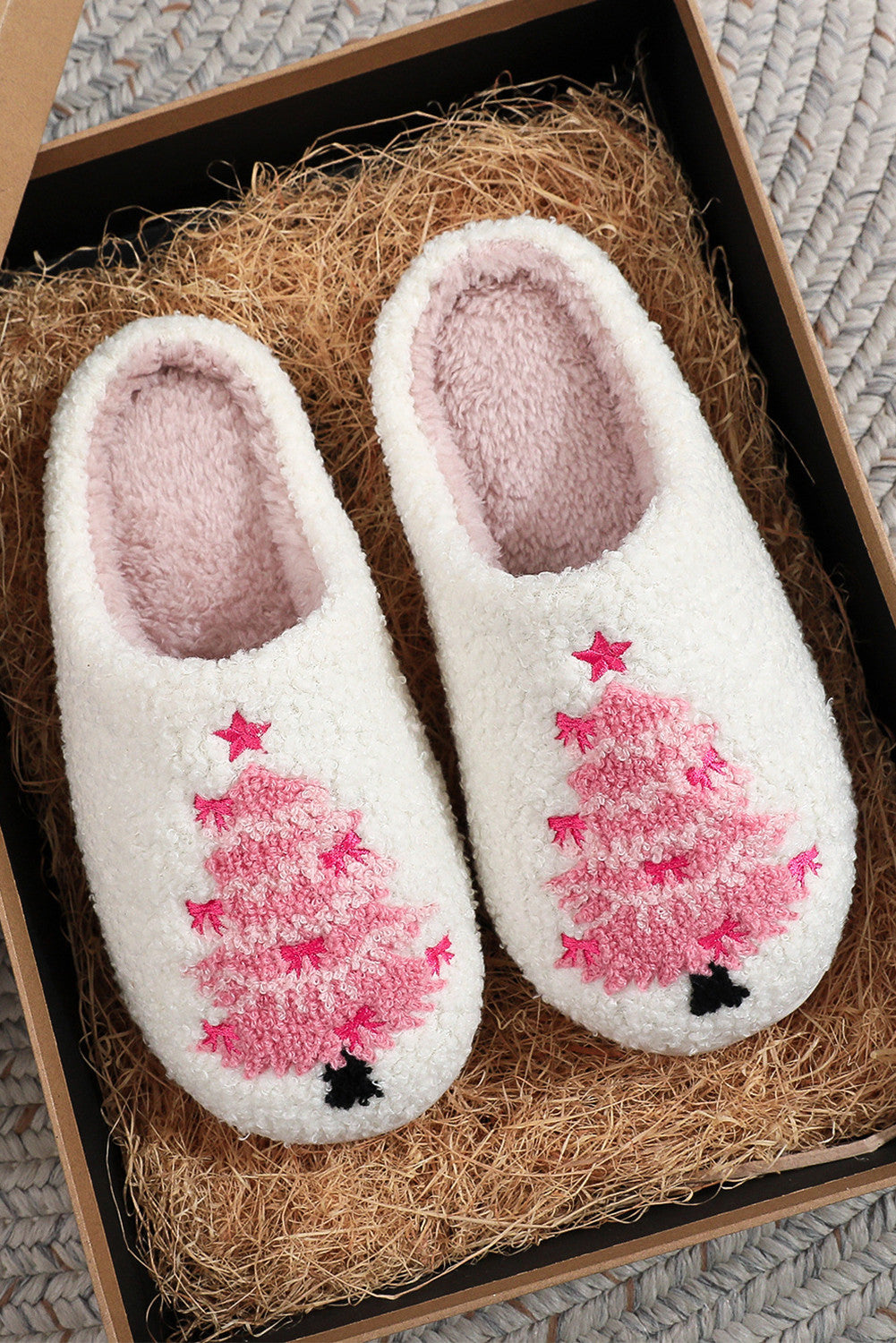 White Plush Christmas Tree Slippers RTS