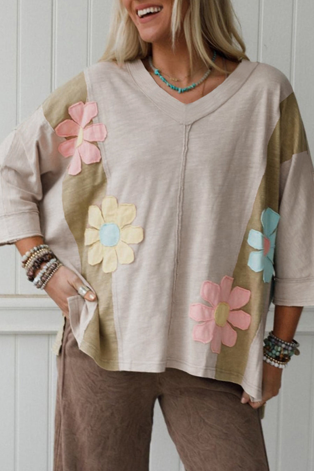 Pink Flower Patch Oversized Top LT