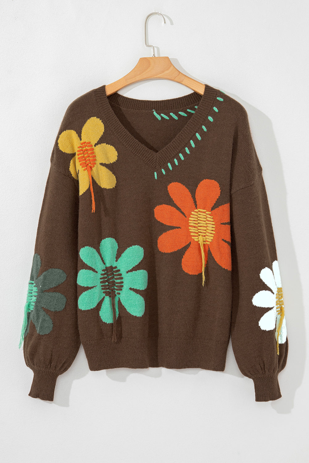 Big Flower Pattern V Neck Sweater *multiple colors* RTS