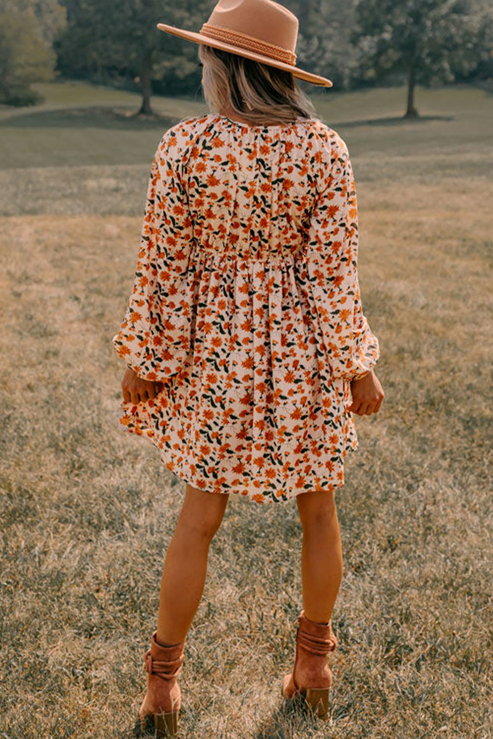 Beige Floral Babydoll Dress RTS