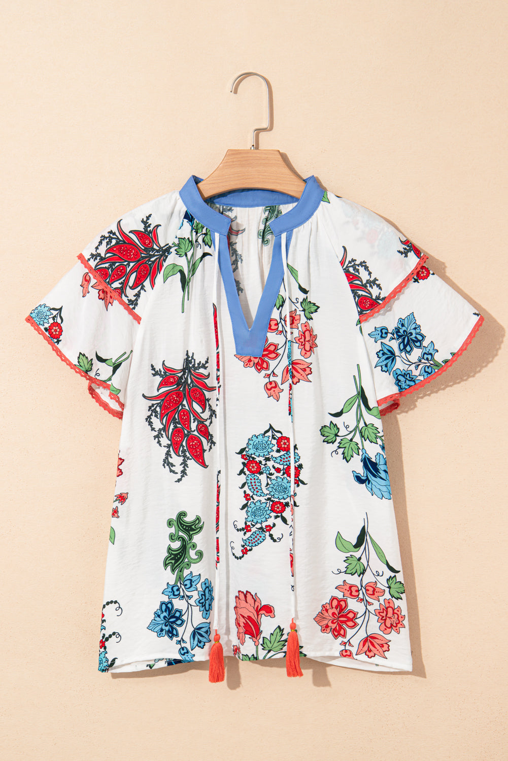 White Floral Contrast Blouse LT