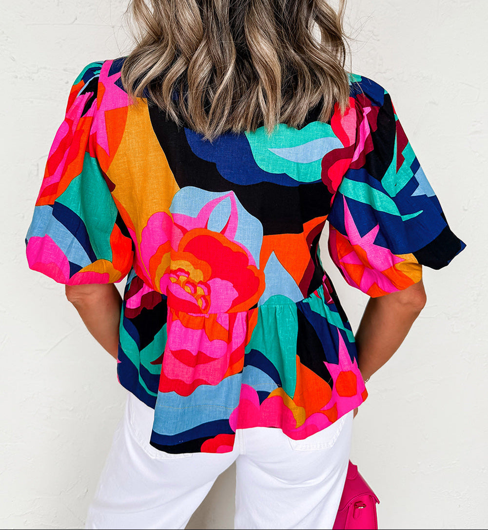 Abstract Front Tied Blouse LT