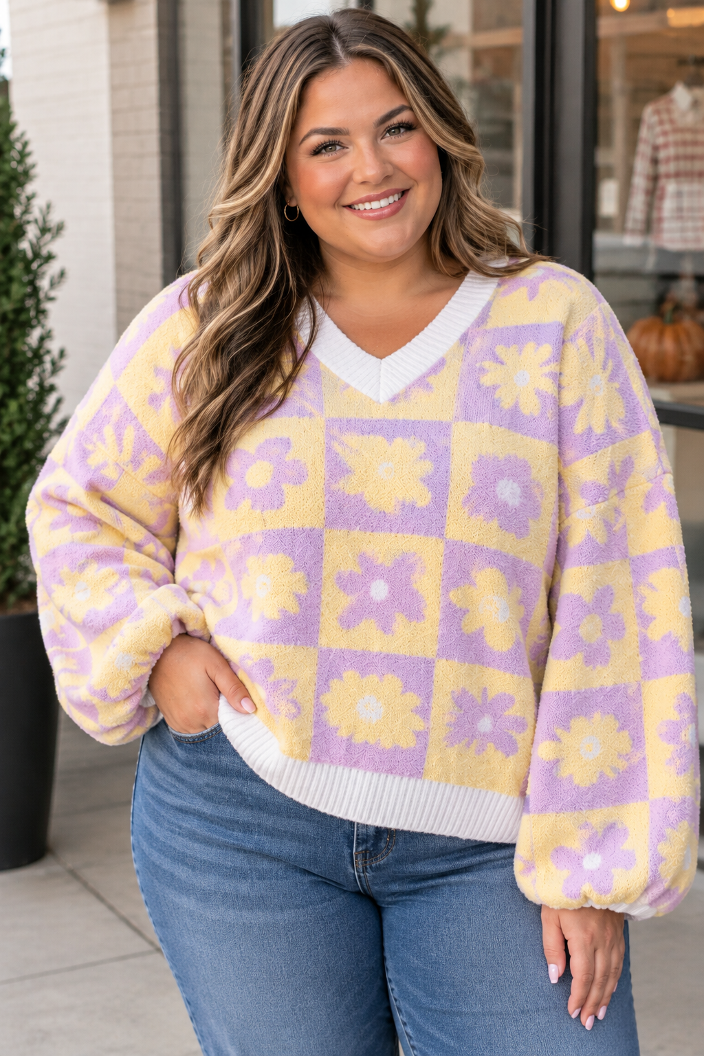 Floral Long Sleeve Plus Size Sweater