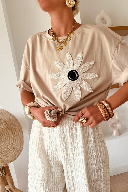 Oatmeal Floral Loose Top RTS