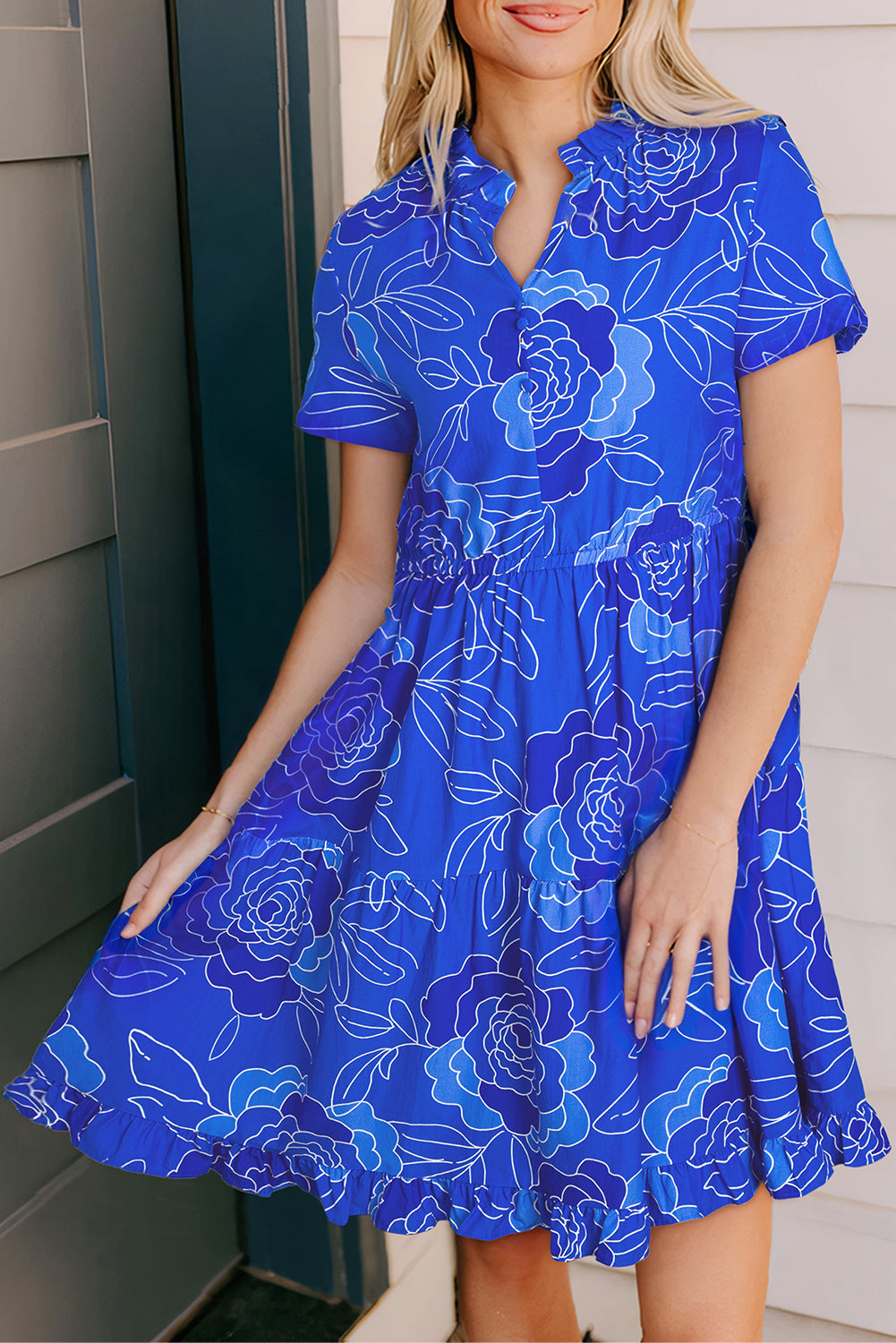 Blue Floral Ruffle Dress LT