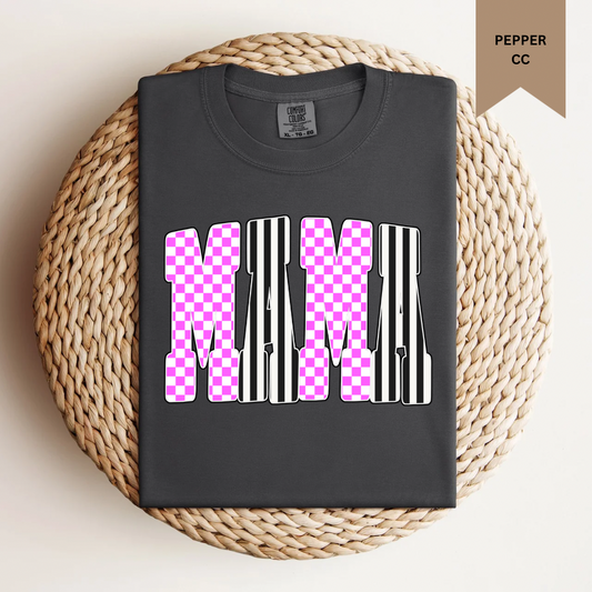 Mama Checkered Stripe Tee.