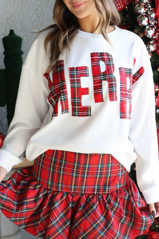 White Plaid Merry Sweatshirt October.