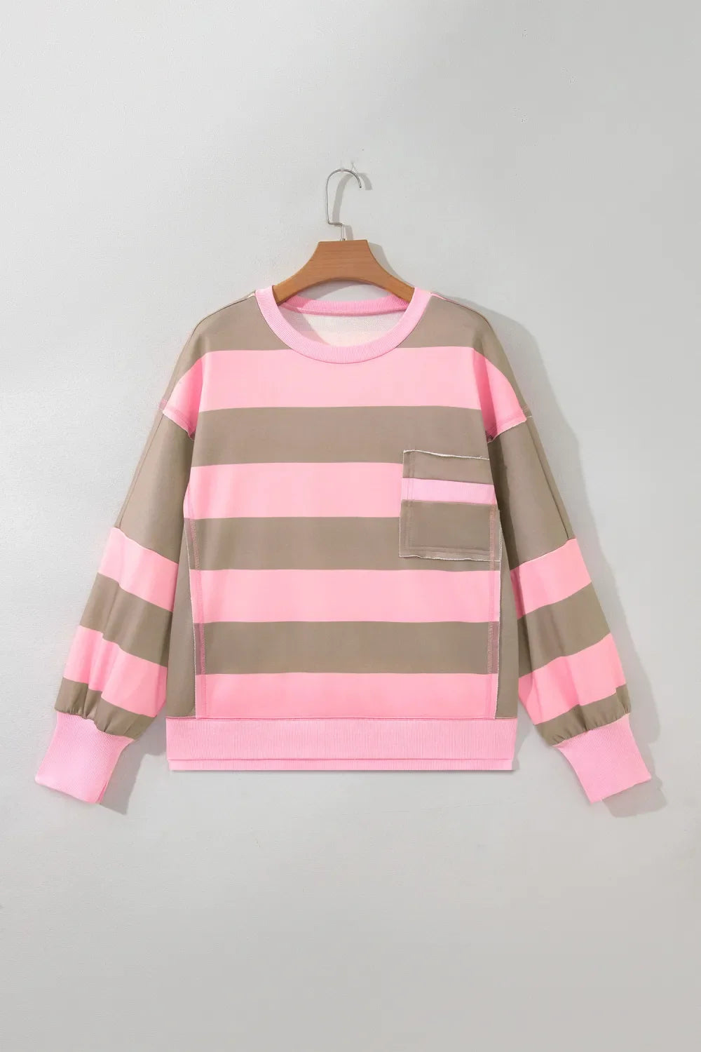 Pink Stripe Patch Pocket Sweatshirt