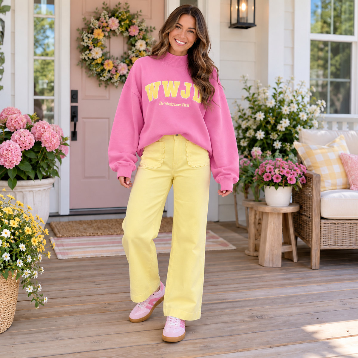 Pink WWJD Embroidered Sweatshirt
