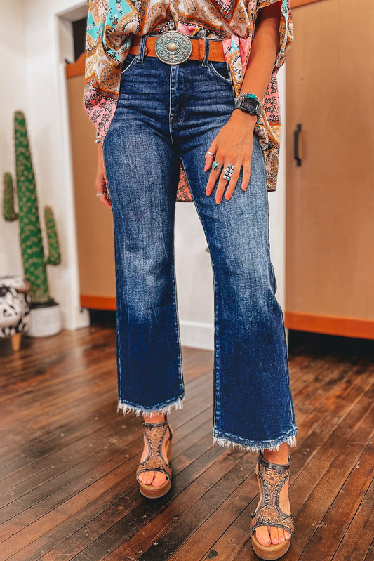 Dark Wash Raw Hem Jeans June.