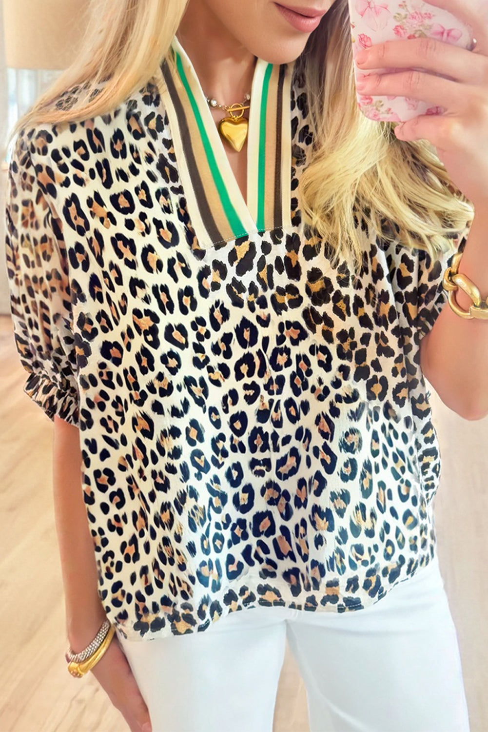 Leopard Contrast V Neck LT