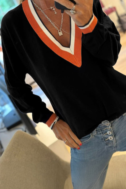 Black Varsity Trim Sweater October.