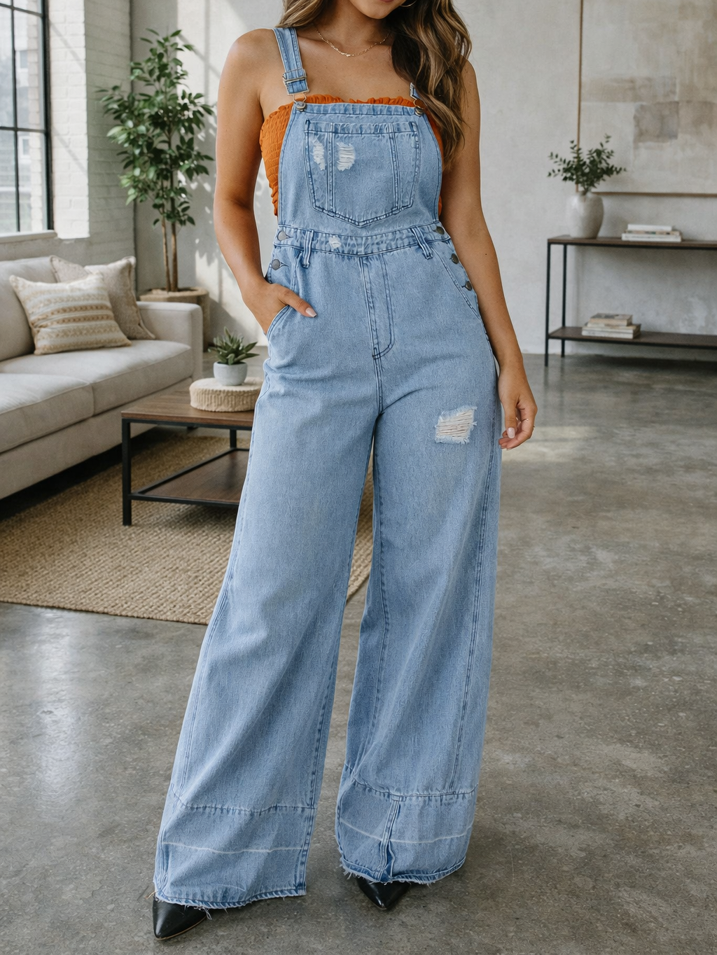 Blue Retro Distressed Jumpsuit