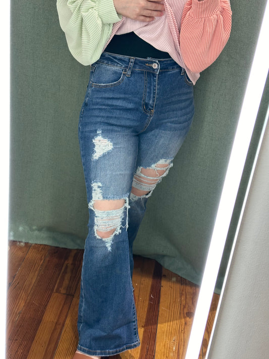 Ripped Blue Jean Bell Bottoms