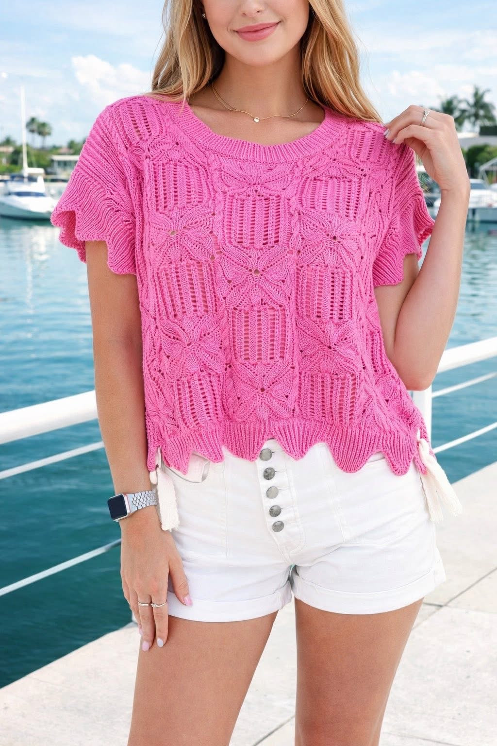 Pink Bow Scallop Sweater