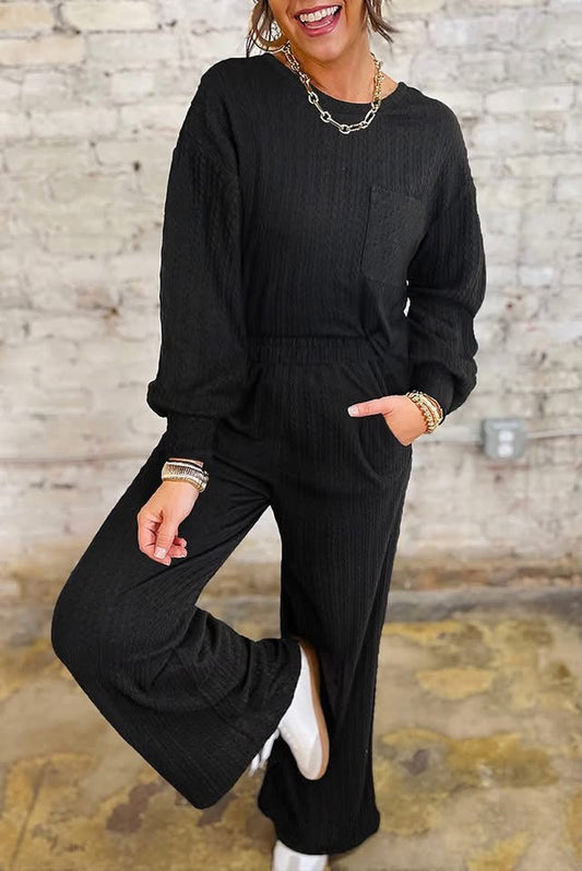 Black Textured Long Sleeve Set RTS