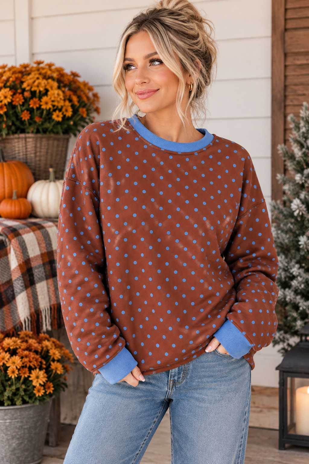 Brown Polka Dot Long Sleeve Shirt