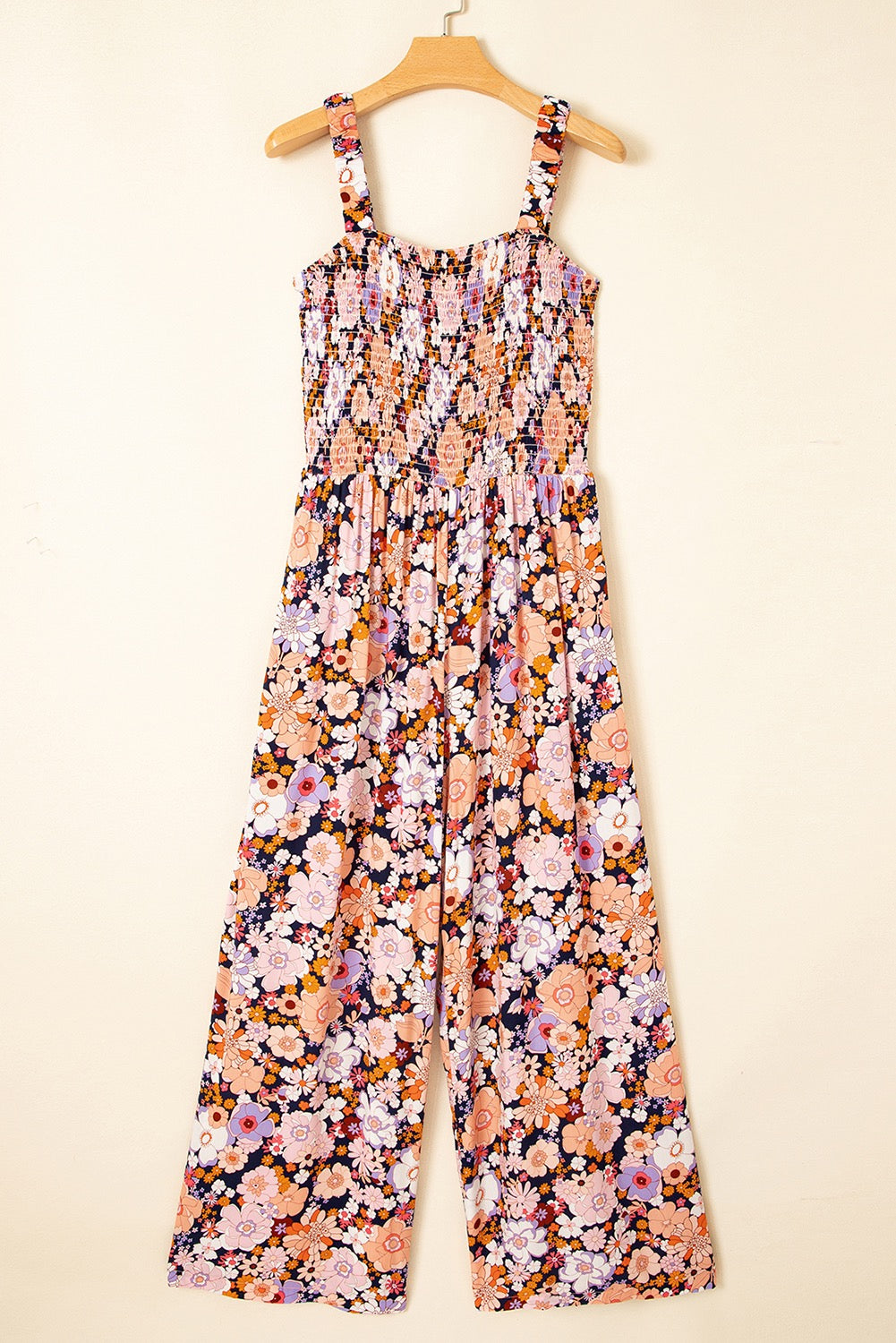 Black Floral Print Smocked Jumpsuit LT