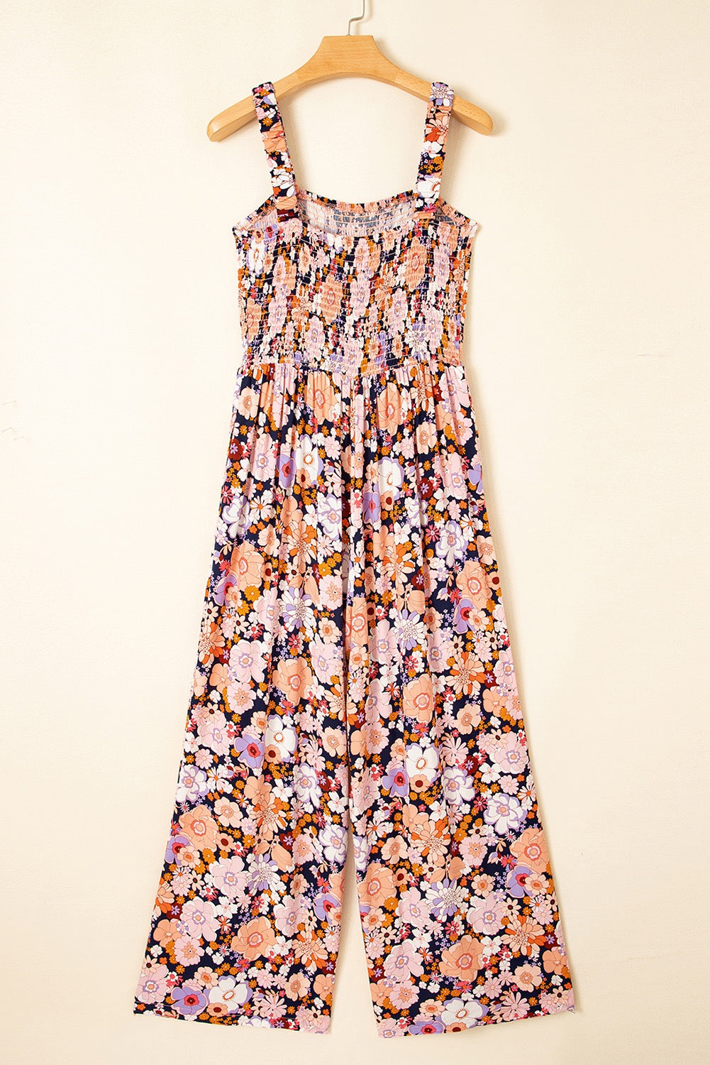 Black Floral Print Smocked Jumpsuit LT