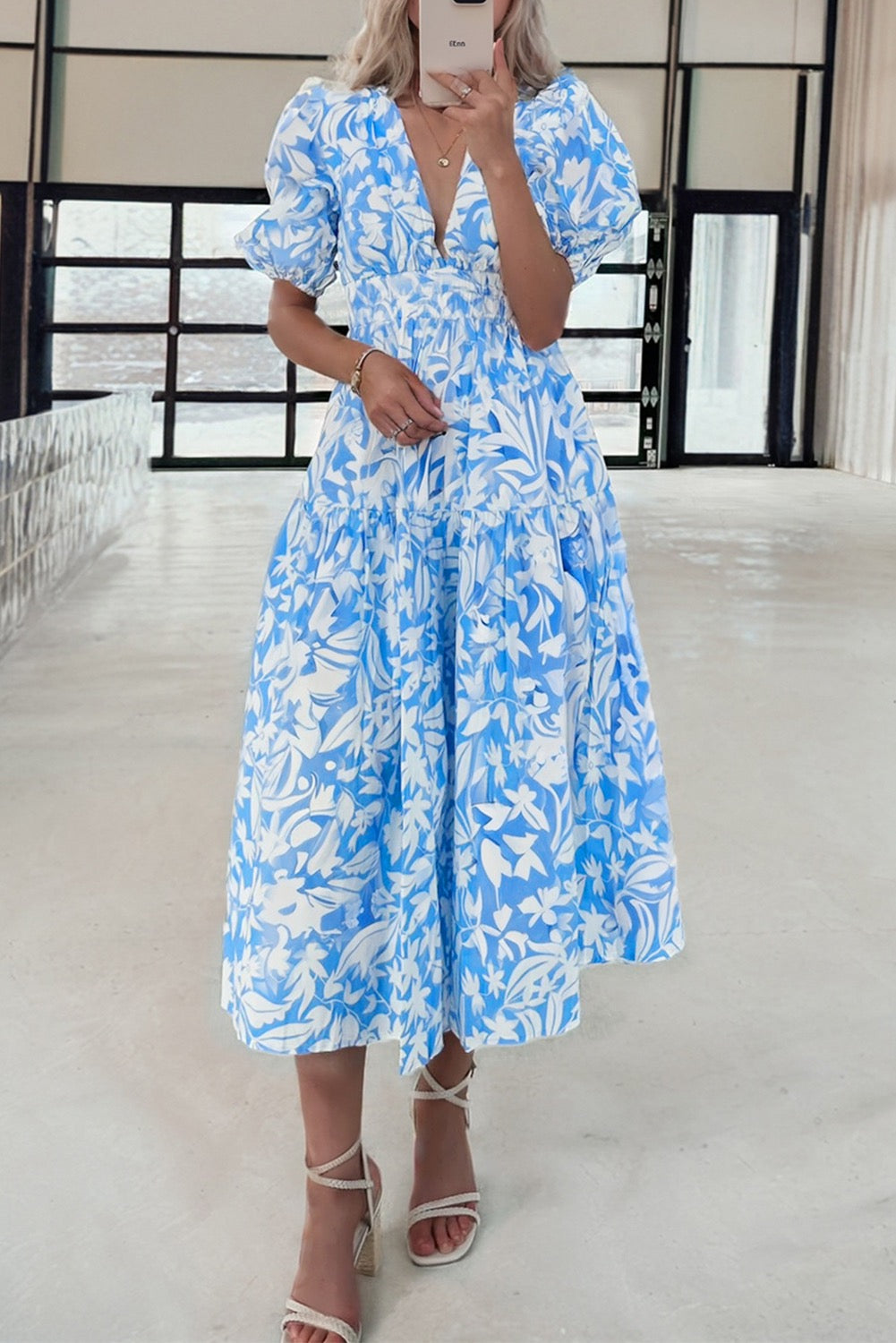 Sky Blue Floral Long Dress LT