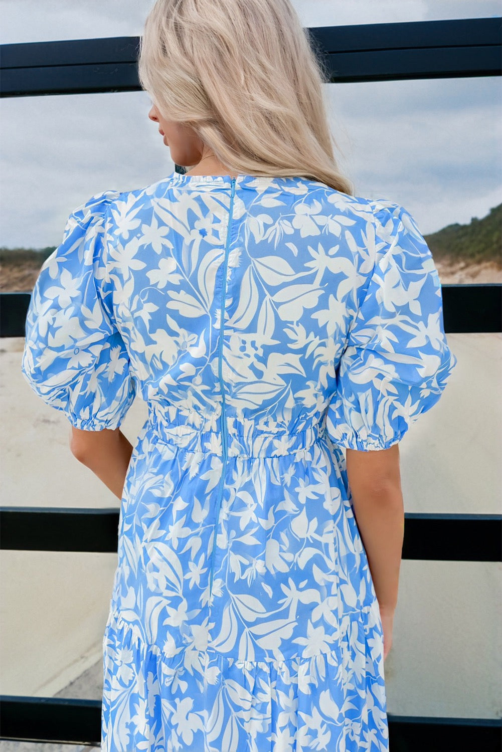 Sky Blue Floral Long Dress LT