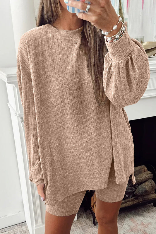 Khaki Ribbed Knitted Set LT